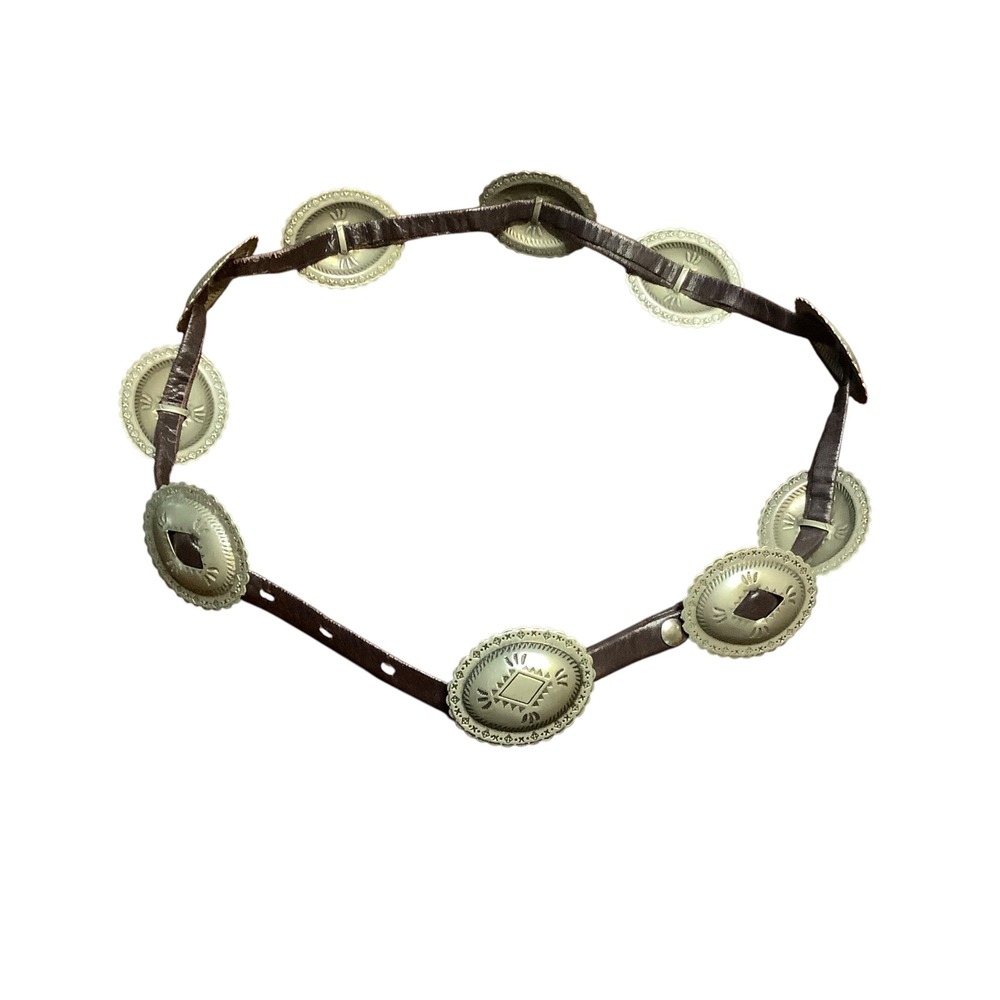 Vintage Western Concho Belt Brown Leather Silver Tone Southwestern Boho 28-32"